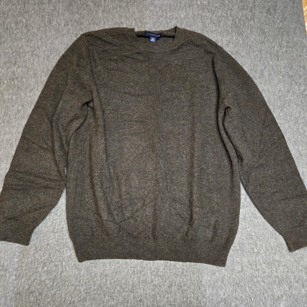 Lands' End Sweater Mens Medium Brown 100% Cashmere Crew Neck Pullover Soft